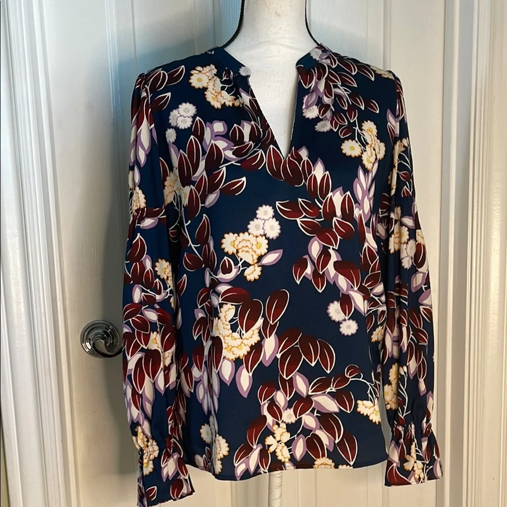 Ann Taylor Floral Blouse - Navy and Red - Picture 4 of 9